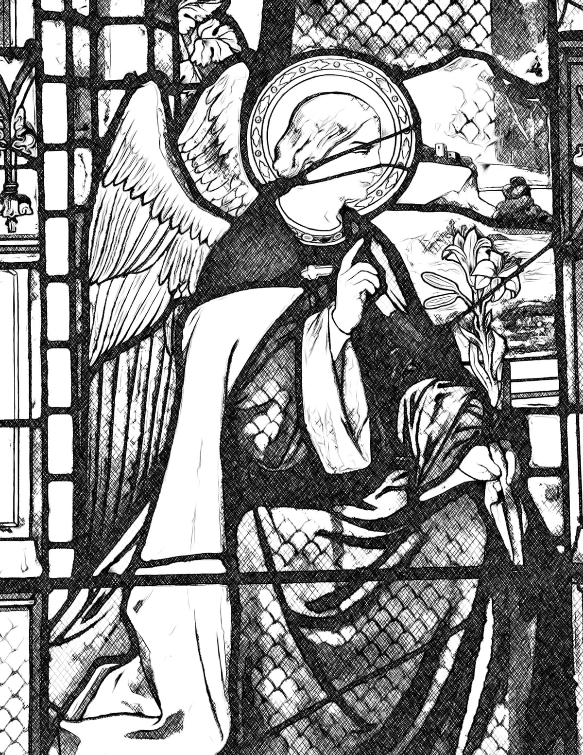 Angel with Lilies - Catholic Coloring Page