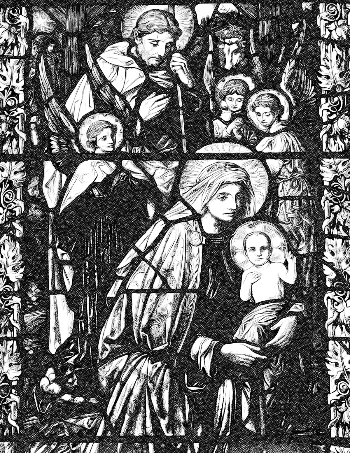 Nativity with Angels - Catholic Coloring Page