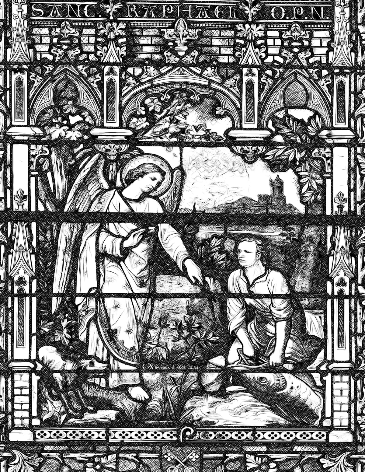 Angel with Tobias - Catholic Coloring Page