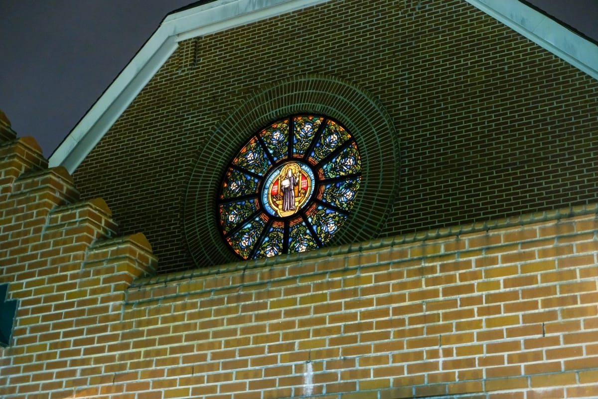Church Exterior at Night - Catholic Stock Photo