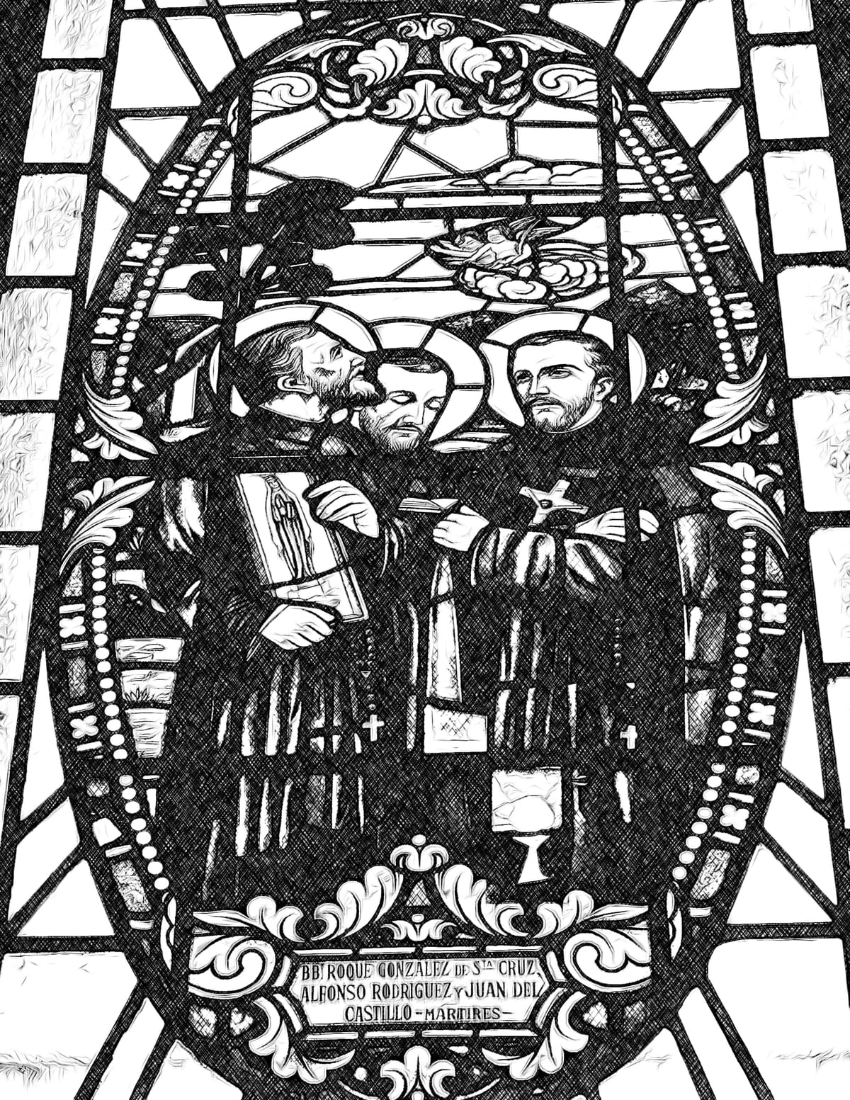 Jesuit Saints Roque Gonzalez, Alfonso Rodriguez, and Juan Del Castillo - Catholic Coloring Page