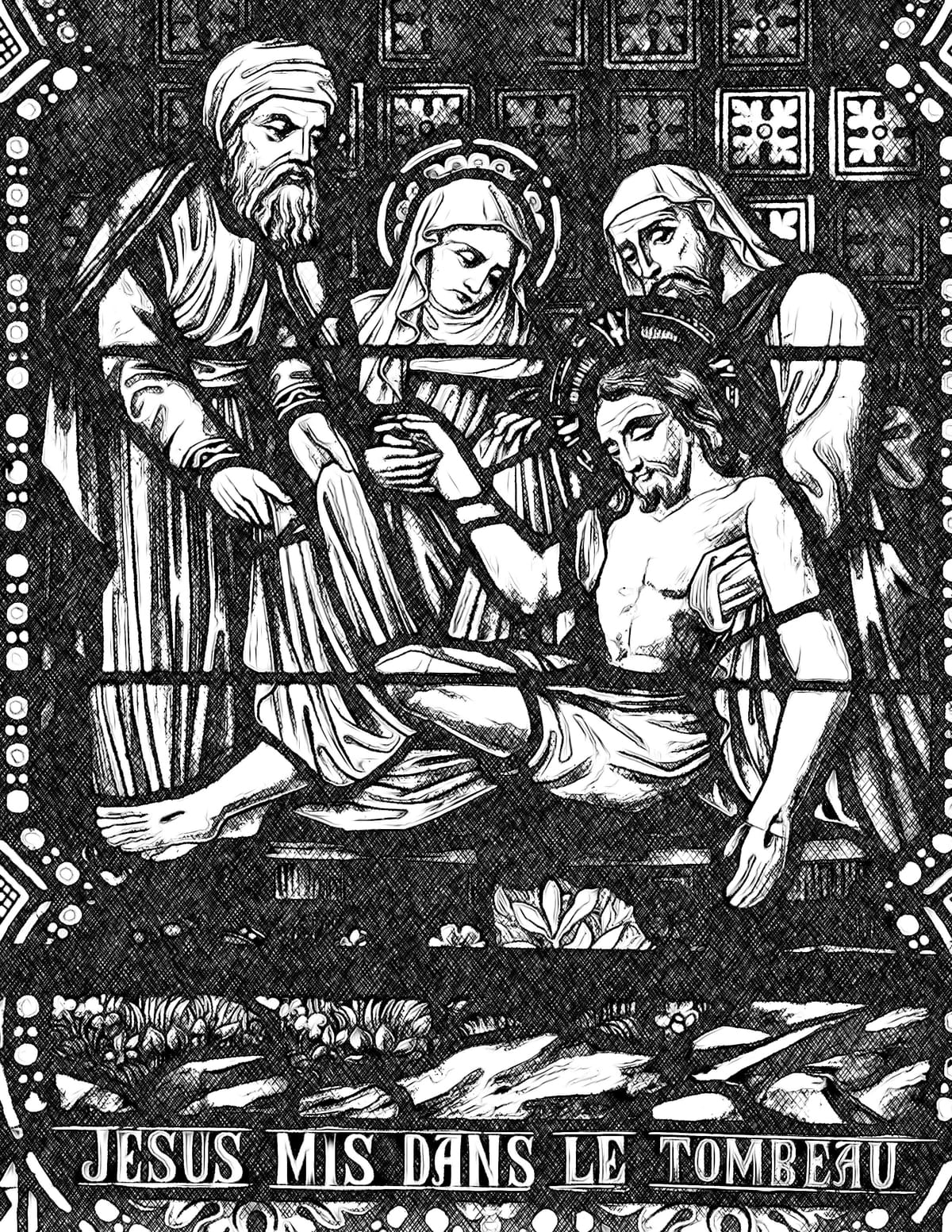 Jesus Laid in the Sepulcher - Bible Coloring Page
