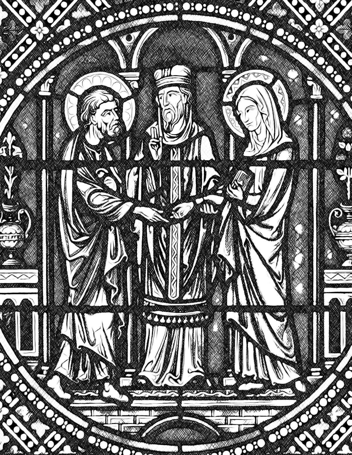 Marriage of Saint Joseph and the Virgin Mary - Catholic Coloring Page