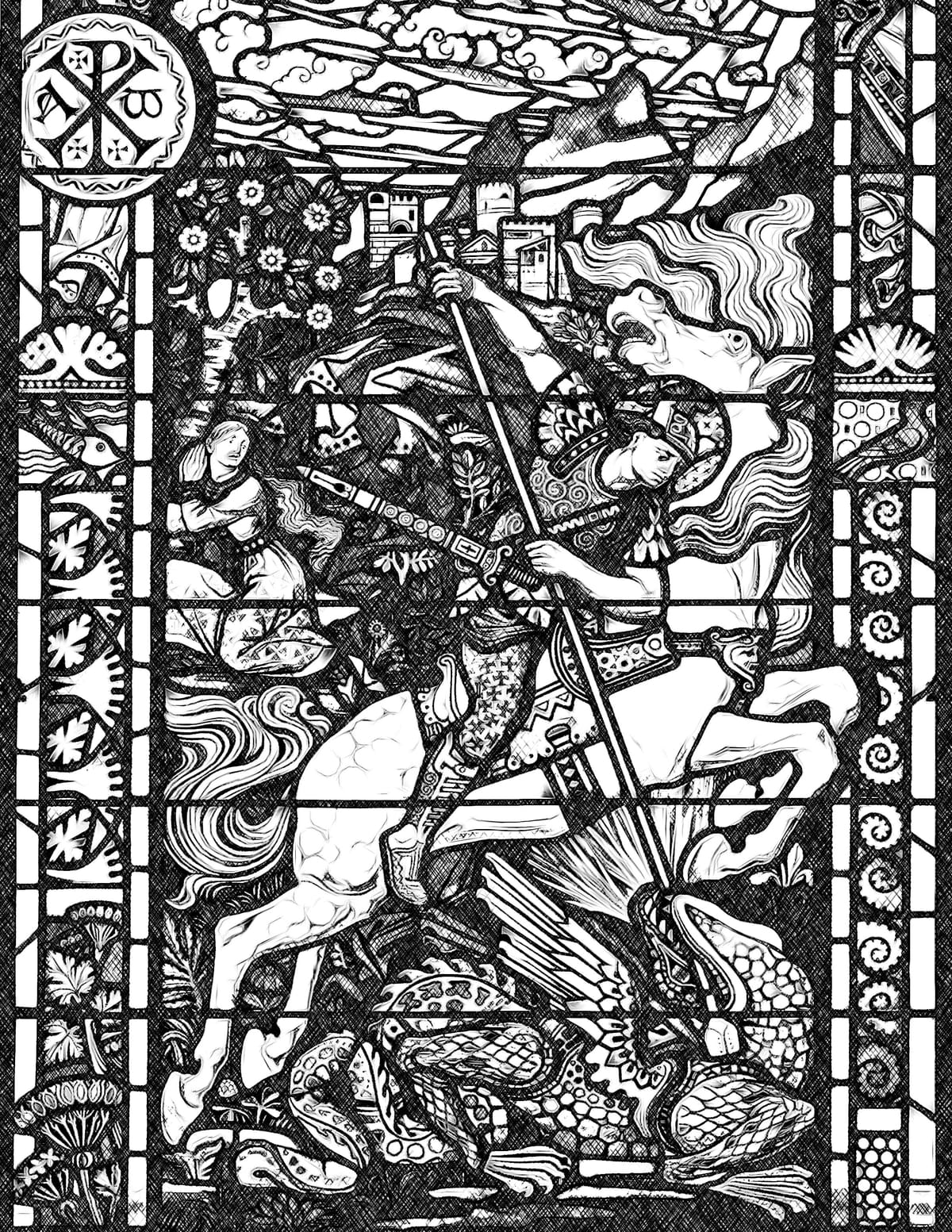 Saint George and the Dragon - Catholic Coloring Page