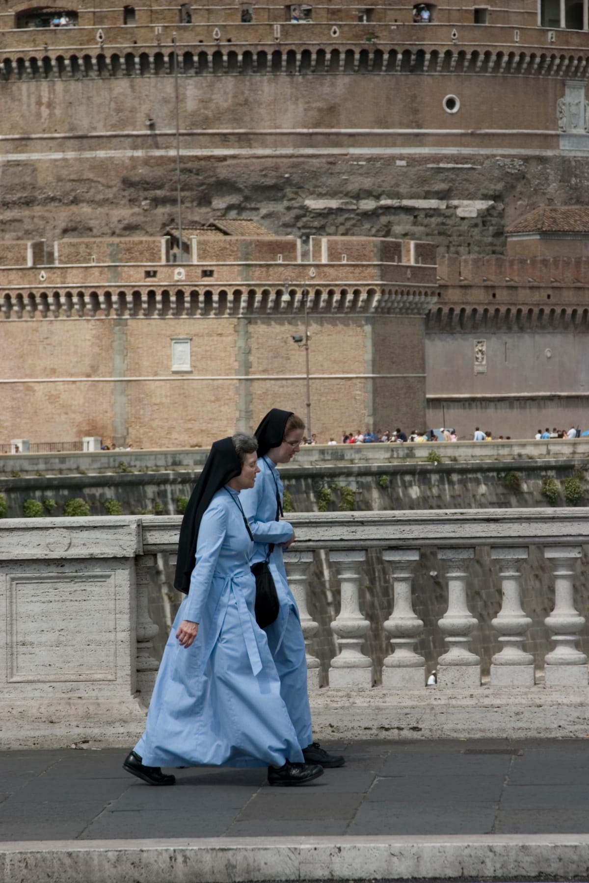 Nuns Crossing Ponte Sant'Angelo - Catholic Stock Photo