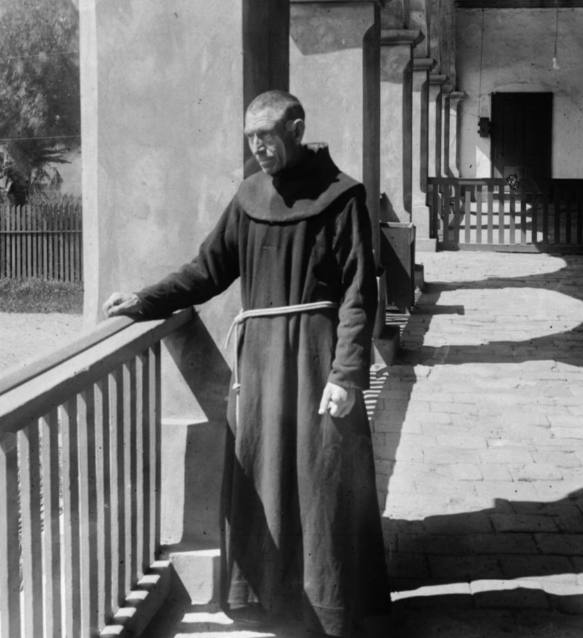 Franciscan Monk at Mission Santa Barbara, 1904 - Catholic Stock Photo