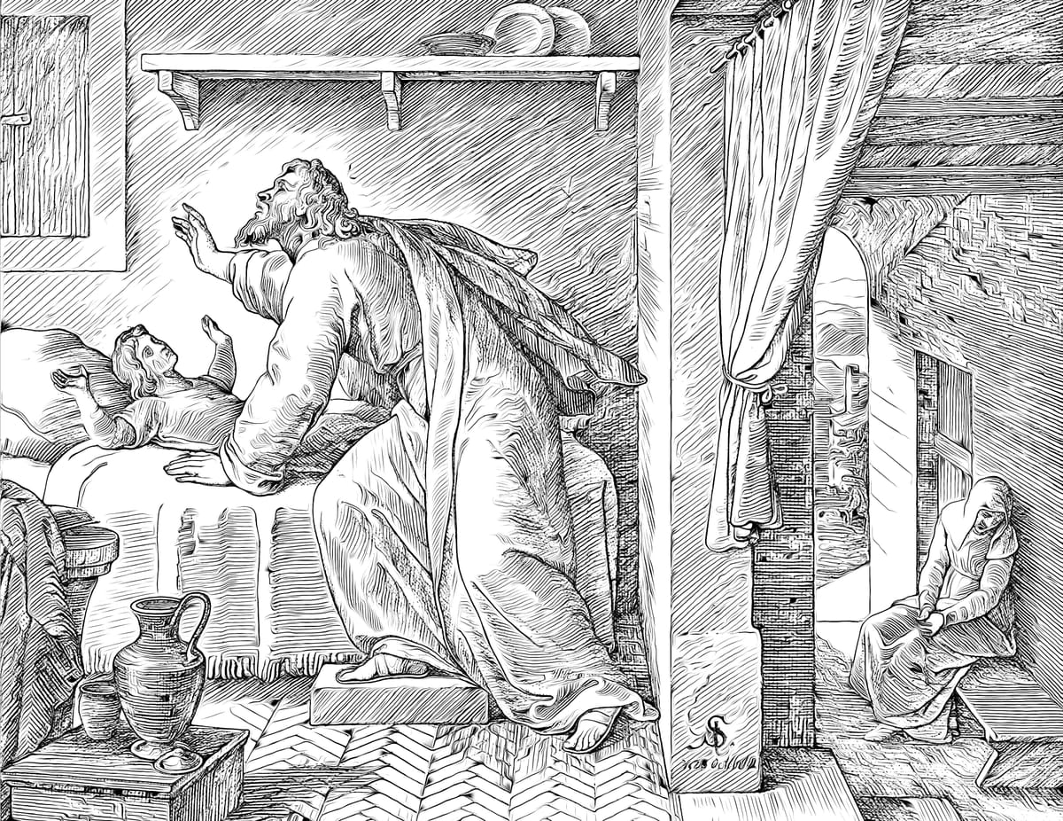 Elijah Revives the Son of the Widow of Zarephath - Bible Coloring Page