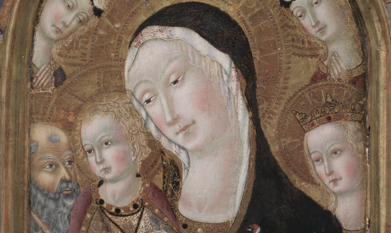 Virgin and Child with Saint Jerome and Saint Catherine of Alexandria (1450) by Carolino da Viterbo - Public Domain Catholic Painting