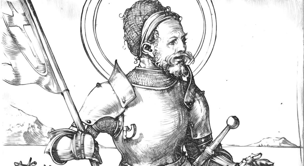 Saint George on Foot (1504) by Albrecht Dürer - Catholic Coloring Page