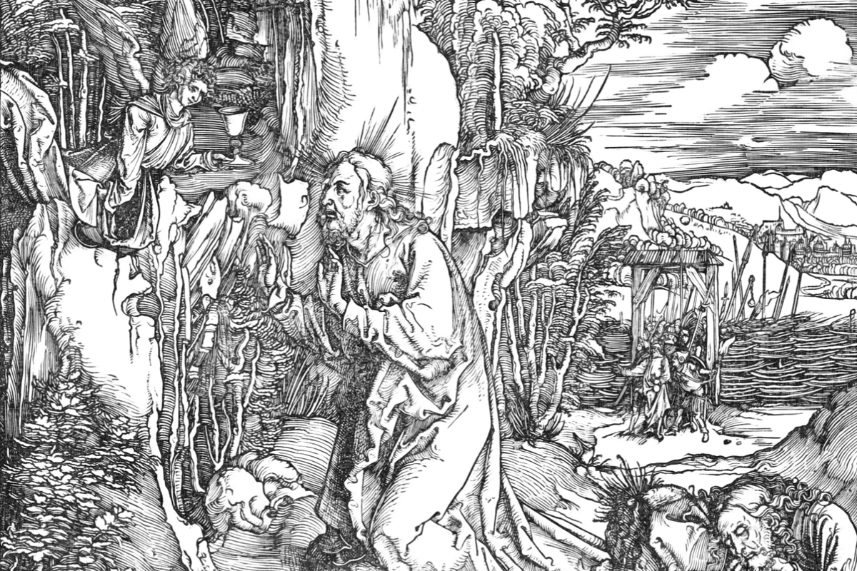 Christ on the Mount of Olives (1497-1500) by Albrecht Dürer - Bible Coloring Page