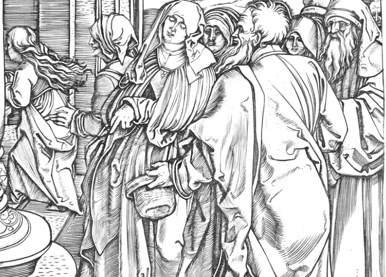 The Presentation of the Virgin (1501–1534) by Albrecht Dürer - Catholic Coloring Page