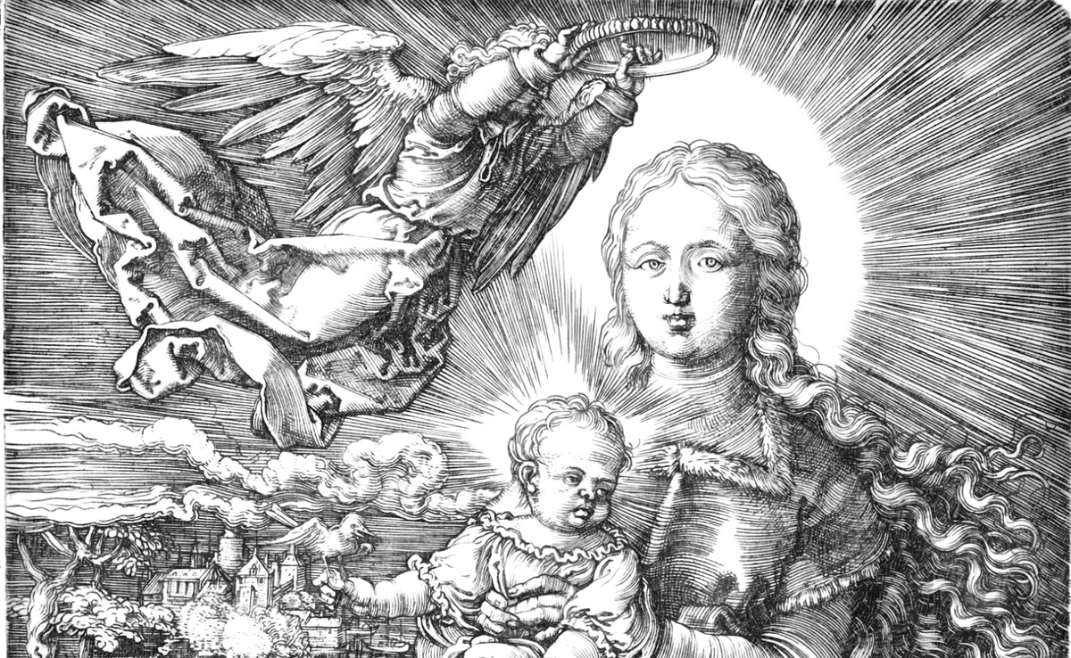 Virgin Crowned by an Angel (1520) by Albrecht Dürer - Catholic Coloring Page