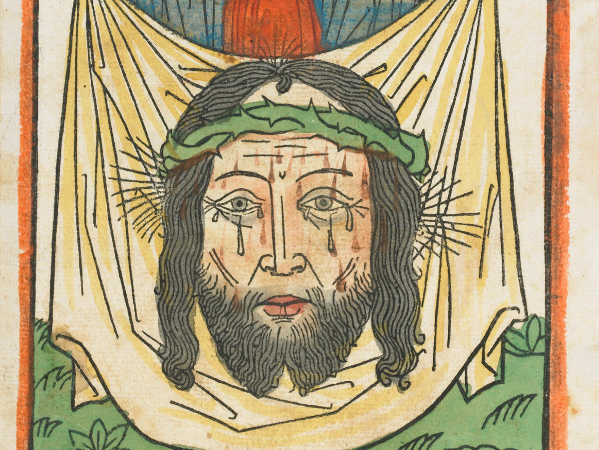 Saint Veronica with the Sudarium (15th Century) after Master E. S. - Public Domain Catholic Painting