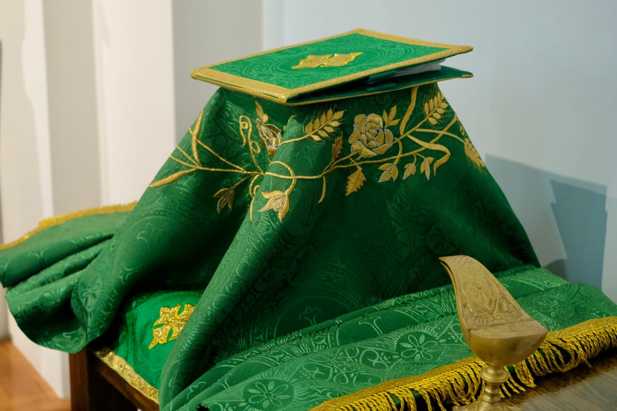 Chalice Veil and Burse at Latin Mass - Catholic Stock Photo