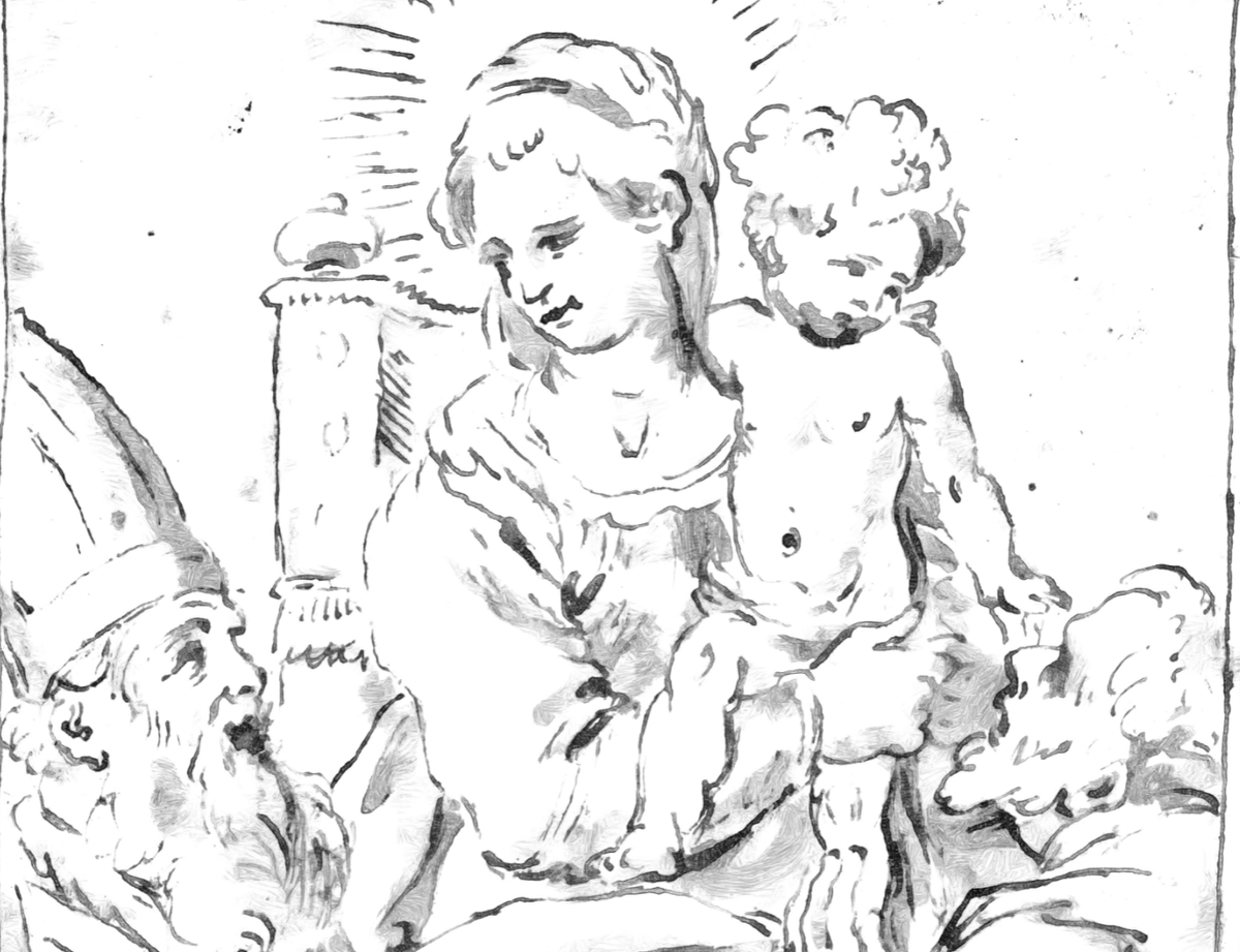 Madonna and Child with Two Male Saints - Catholic Coloring Page