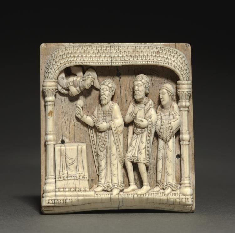 Plaque from a Portable Altar: Zacharias at the Altar (1100–1125) Germany, Rhine Valley, Cologne - Catholic Stock Photo