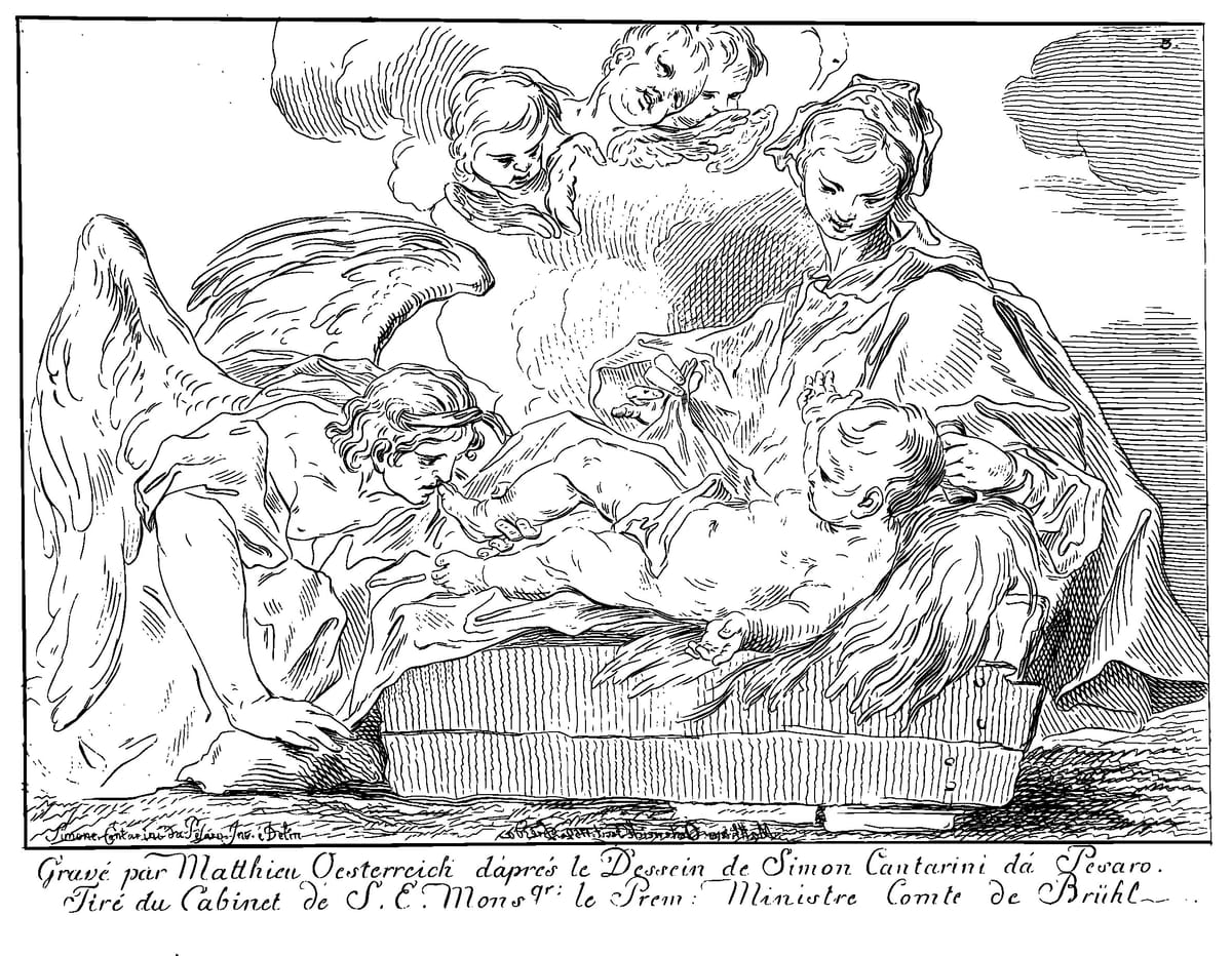 Virgin and Child with an Angel
(1752) by Matthias Oesterreich - Catholic Coloring Page