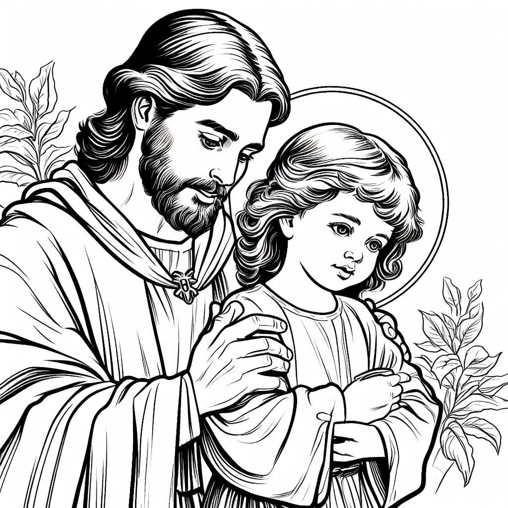 Saint Joseph and Child Christ (2023) - Catholic Coloring Page